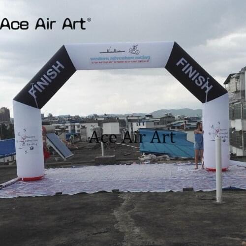 Portable 6.5mW x 4m H Black and white inflatable start finish line arch,sport race arch,archway for western adventure race