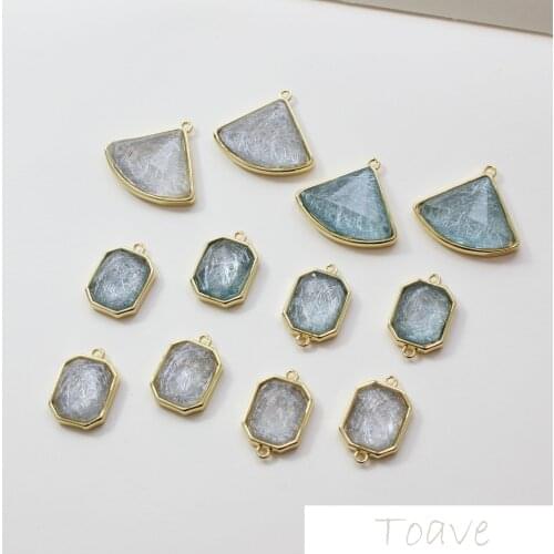 Simple Joker 18K true gold plated fan-shaped rectangular silver resin pendant accessories bracelet necklace earrings