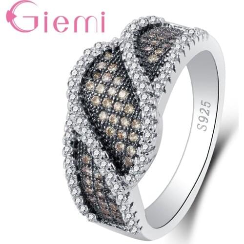 Luxury Ring For Women Twist Cut Austrian Rhinestone Fashion Anniversary Engagement Women 925 Sterling Silver Jewelry New