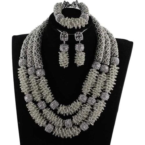 Silver African Beads Jewelry Sets 2018 Bridal Jewelry Sets Nigerian Wedding Beads African Necklace Set For Women WE207