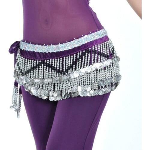 Silver Coins Waist Belt Chain for Belly Dancing Hip Scarf Bellydance Dancing Belt Velvet 258pcs Silver Coins