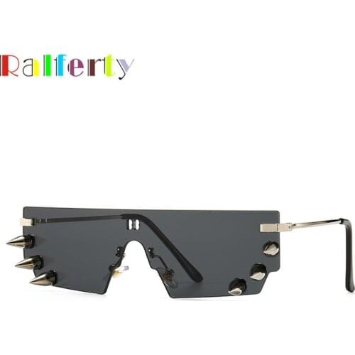Ralferty Vintage Punk Sunglasses Men Women Rivet Rimless One-pieces Steampunk Gothich Sun Glasses C2020
