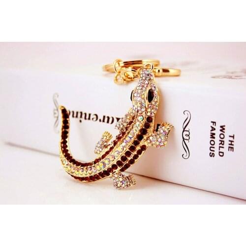 Handmade Rhinestone Punk Lizard Crystal Keychains Animal Keyring Women Bag Charm Pendant Key Holder Accessory Jewelry