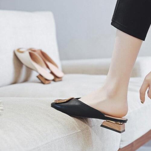 Fashion Women Pumps Slippers Slip on Mules Low Heel Casual Shoes mujer bombas Wooden Block Heels Summer Pumps Footwear
