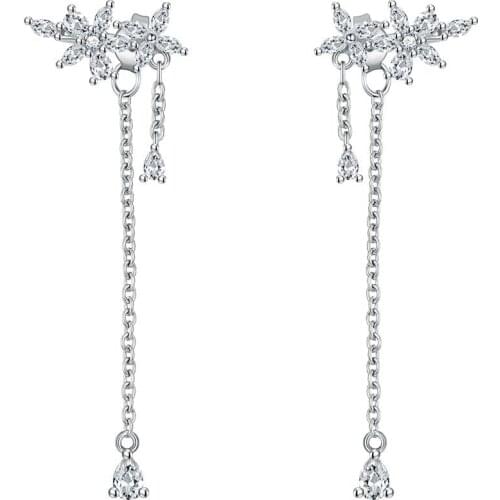S925 Sterling Silver New Woman Fashion Jewelry High Quality Crystal Zircon Simple Flower Long Tassel Earrings girl gift