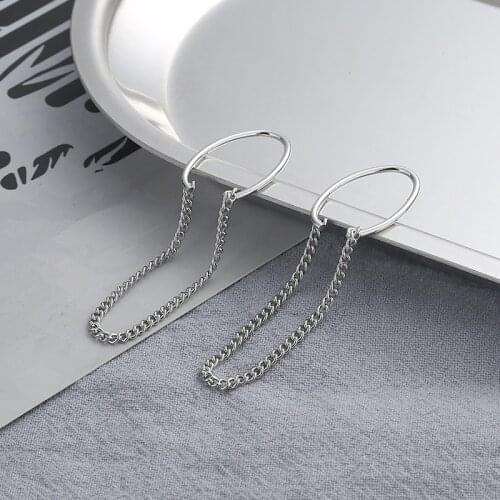 VENTFILLE 925 Sterling Silver Drop Clip Earrings New Tredny Vintage Couples Hip Hop Punk Tassel Chain Party Jewelry