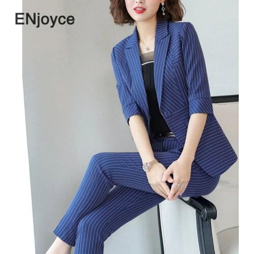 Womens High-quality Professional Striped Suit Pants/Skirt Two-piece Female Summer Slim Office Ladies Blazer Elegant Workwear