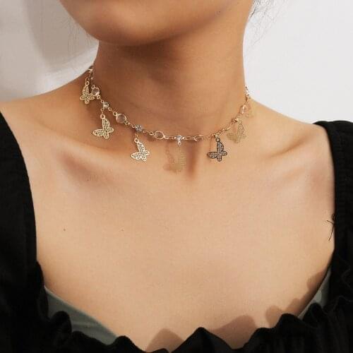 2021 Womens Jewelry, Temperament Short Splicing Heart-shaped Necklace, Womens Simple Tassel Butterfly Diamond Mixed Necklace