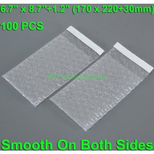 100 PCS 6.7" x 8.7"+1.2" (170 x 220+30mm) Bubble Packing Bags Smooth On Both Sides Poly Packaging Envelopes Clear Packing Pouch