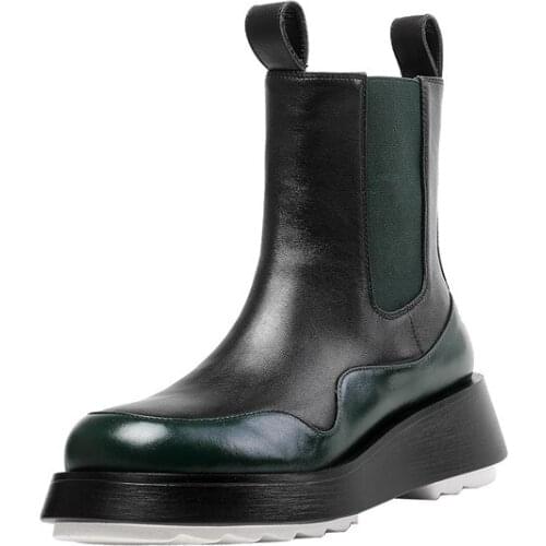 2021 New fashion boots shoes genuine leather boots women comfortable flat heel round toe platform shoes woman