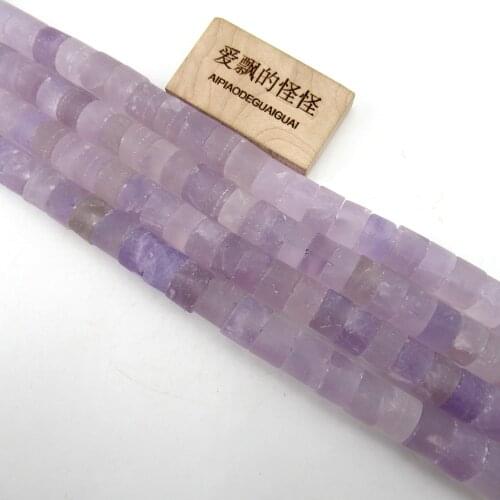 APDGG Natural Frosted Purple Lanvender Amethyst Cylinder Rondelle Rough Loose Beads 15.5" Jewelry Making DIY