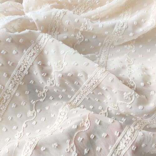 Beige Yellow Chiffon Embroidery Lace Fabric 140CM Wide Satin Clothes Summer Womens Dress Photo Background Accessories