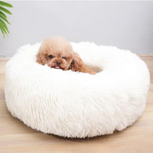 Big Pet Kennel Fuzzy Round Plush Cat Bed House Soft Long Plush Pet Dog Bed Nest Winter Warm Sleeping Cat Pet Bed Mat Cat House