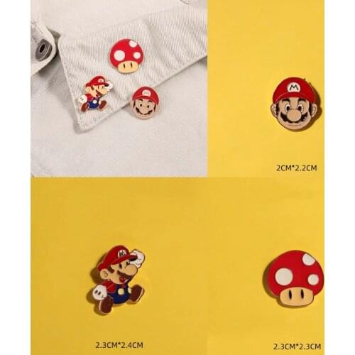 Super Mario Brooch Cartoon Mario Brothers Game Character Mushroom Alloy Badge Pin Jacket Backpack Tide Accessories Birthday Gift