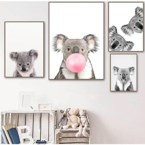 Black White Animal CUTE CURIOUS KOALA Print Nursery Wall Art Canvas Painting Poster Nordic Kids Decorative Picture Home Decor