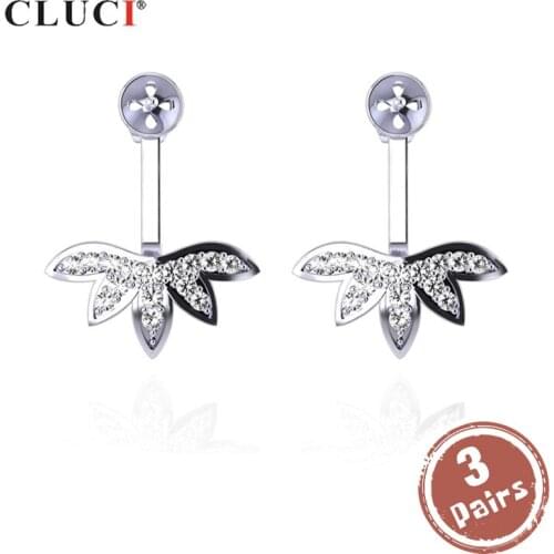 CLUCI 3 pair 925 Sterling Silver Earring Jacket Lucky Clover Earring for Pearl Silver 925 Earrings for Women Wedding SE117SB