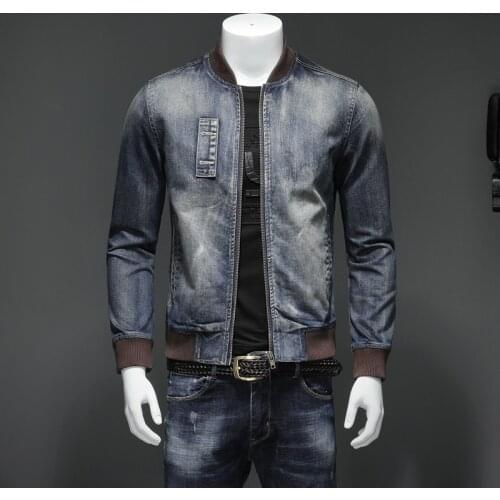 European and American fashion personality baseball collar jeans mens jacket jacket slim jeans jacket mens casual wear