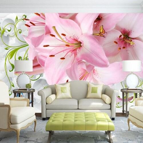 Custom Mural Wallpaper Modern 3D Non-woven Soft Case Lily Flower Butterfly LivingRoom Bedroom Sofa TV Background Photo Wallpaper