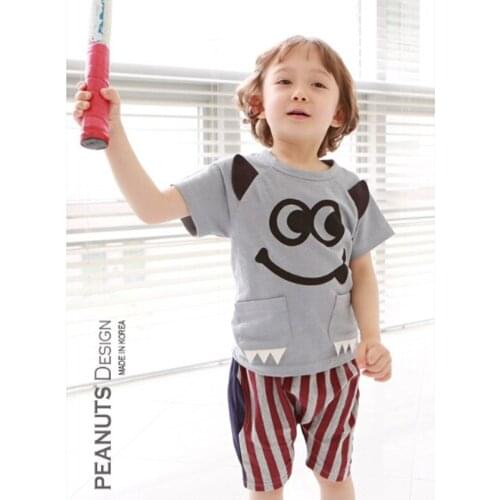 New boys summer clothing set high quality children happy face short sleeve T-shirt pants beach sport suit