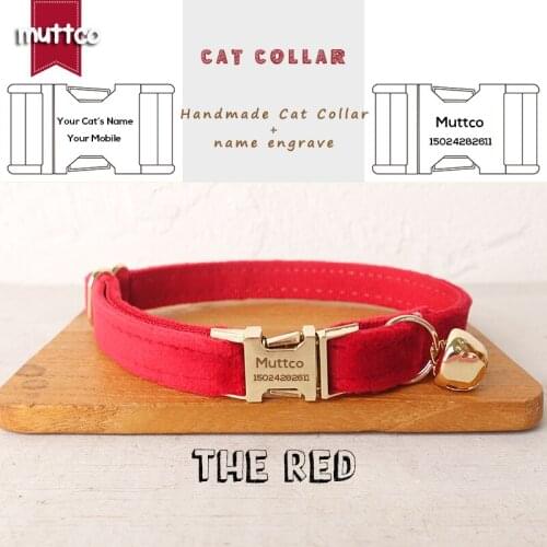 Engraved MUTTCO retail with platinum high quality metal buckle collar for cat THE RED design cat collar 2 sizes UCC107J