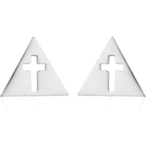 Stainless Steel Cross Earrings For Women Men Triangle Geometric Cat Mouse Wine Glass Music Note Game Stud Earring Kids Gift