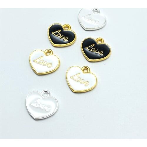 JunKang 10pcs drop oil black white heart pendant diy accessories hand-made bracelet necklace blend featured fashion connector