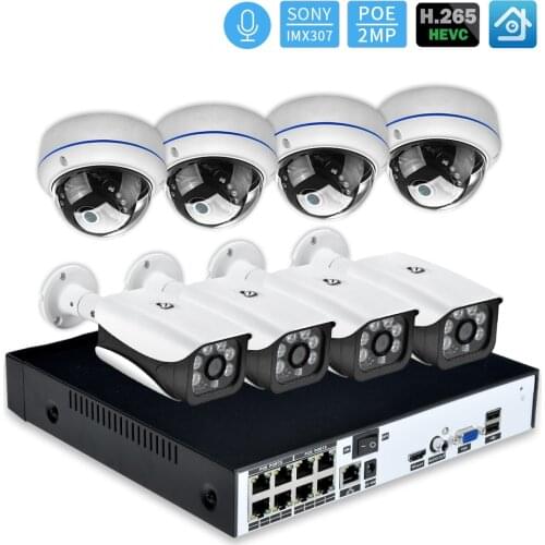 Hamrolte POE Camera System H.265 8CH POE NVR 1080P HD Sony IMX307 POE Camera Waterproof Outdoor Camera Home Security System