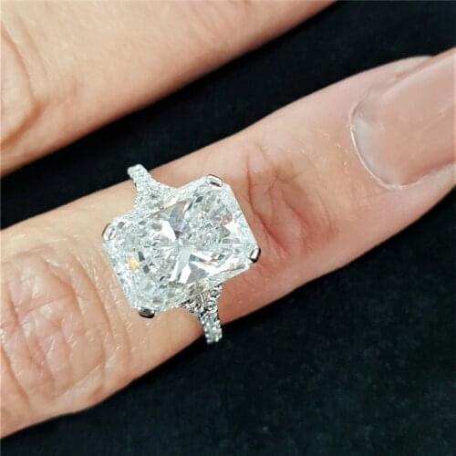 D Color 4.0carat 10*8mm Radiant Cut 14K White Gold Moissanite Rings Luxuery Full Setting Engagement Wedding Rings For Women