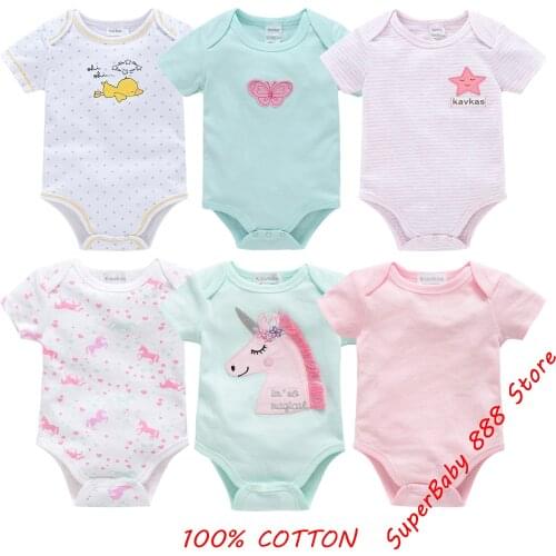 2021 6PCS Newborn Baby Girl Bodysuits Girls Clothing 0-12M Baby Boy Clothes 100%Cotton Unicorn Baby Boy Clothes Roupas de bebe