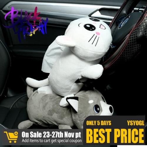 Cute Dog Cat Car Tissue Box Holder for Car Armrest Box Soft PP Cotton Paper Case Napkin Holder Car Accessories for Women Girls
