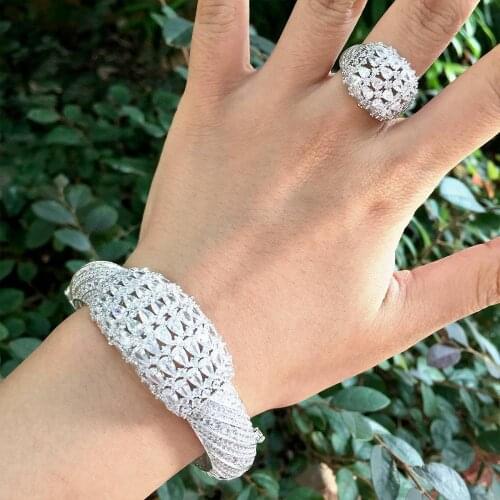 ModemAngel New Arrival Fashion Luxury 3 Color Shiny AAA Cubic Zirconia Women Bracelets Bangles And Ring Set