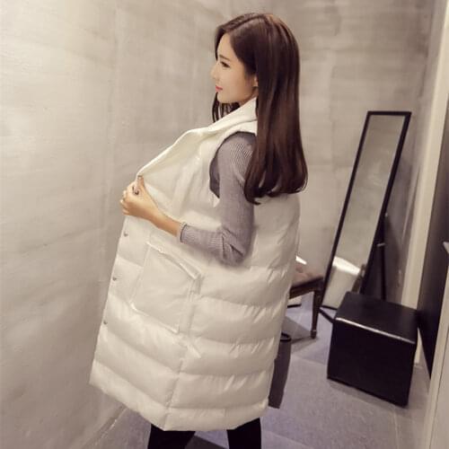 Fashion Single Breasted Women Autumn Winter Down Cotton Vest Thicken Sleeveless Jacket Womens Turn-down Collar Long Vest Gilet