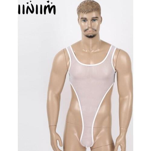 Mens Exotic Costumes Sexy Teddies Bodycon See Through Mesh Lingerie High Cut Gay Male Jockstraps Wrestling Singlet Bodysuit
