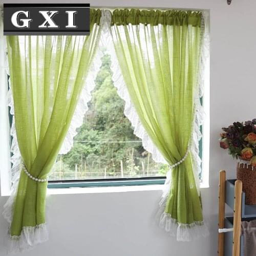 Mint Green Cotton Flax Curtain Short Curtain Sheer Fabrics Kitchen Window Treatment Curtains For Living Room Cortina Tulle