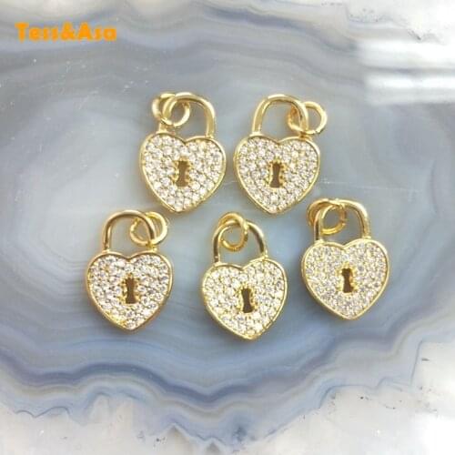 5pcs Love Lock Micro Zircon Heart Padlock Charm Pendant Love Padlock Necklace for Women Jewelry Set Earring Making Jewelry Charm