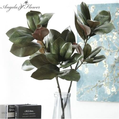 Real touch artificial big magnolia leaf 2 branch latex leaf hand feel plants decor for garden home party hotel table 1pcs 65cm