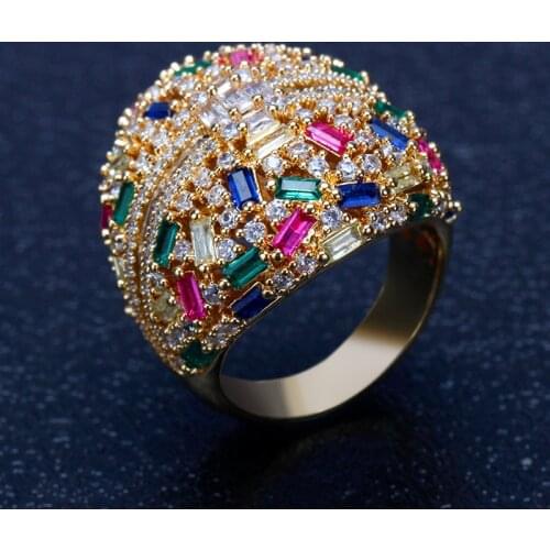 Bride Talk New Design Luxury Big Rings Multicolour Cubic Zirconia Elegant Charming Lady Bridal Ring Jewelry For Wedding Party