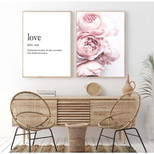 Nordic Style Peonies Poster and Prints Peony Wall Art Pink Flower Love Sentence Canvas Painting Gift for Her For Bedroom Picture