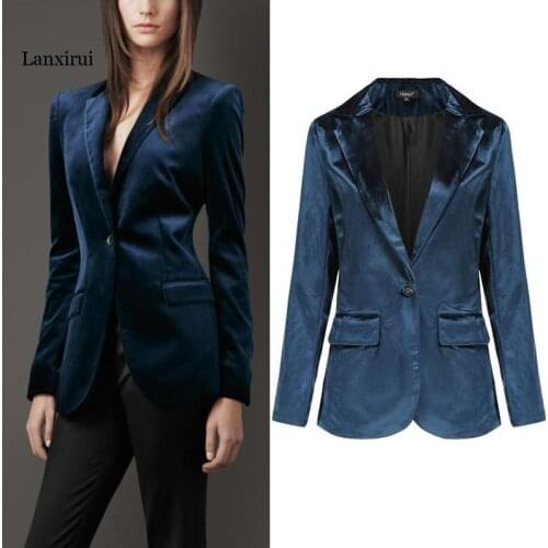 Autumn Women Blazers Pure Color Simple Gold Velvet Blazers And Jackets Work Office Lady Suit Female Blazer Coat Talever