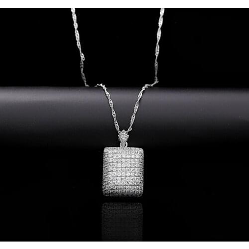 Crystal AAA Zircon Square Design Pendant Necklace for Women Luxury Wedding Jewelry Silver Color Pendants With Gift Bag or Box