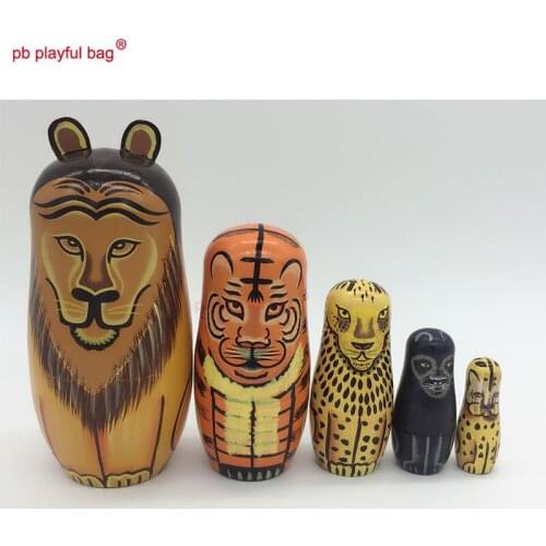 PB Playful bag New and interesting Five layer lion Russian dolls crafts painted wooden toys birthday Christmas decorations WG12