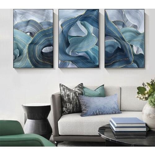 Luxury Modern Abstract Ribbon Canvas Painting Posters Prints Wall Pictures for Living Room Bedroom Decor Gold Art Nordic Poster