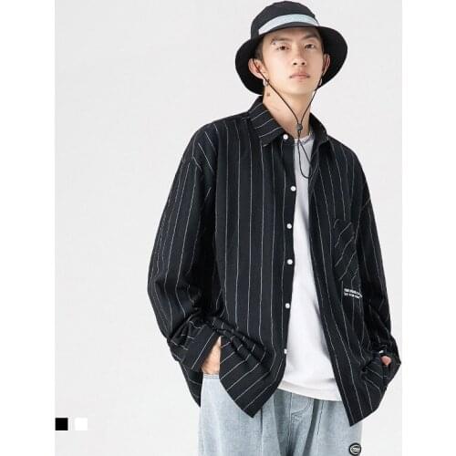 Mens Black White Striped Long Sleeved Shirts Cotton Fashion Buttoned Vintage Clothing Oversize Dazn Streetwear Blouses Harajuku