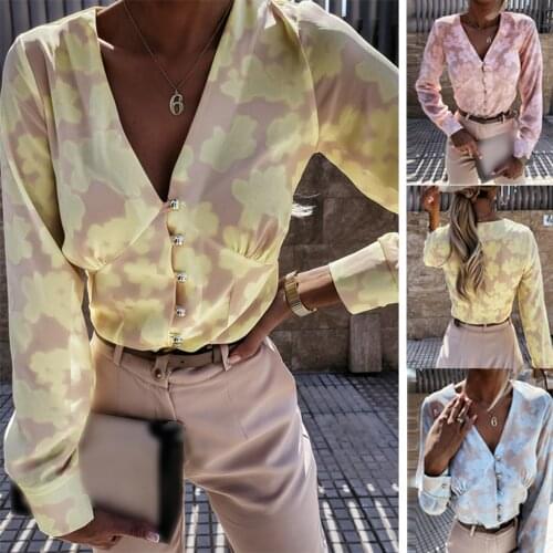 Women’s Button Down Shirts, Sexy V Neck Floral Print Slim Fitted Tops Ladies