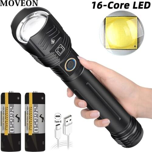 2021 XHP160 Most Powerful Flashlight 16-core Light Type-c Rechargeable Telescopic Zoom Input and Output Long-range Glare Lantern