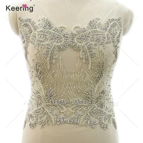 Sexy Design Bridal Heavy Silver Patch Rhinestone Bodice Applique Patterns For Wedding Dress WDP-364