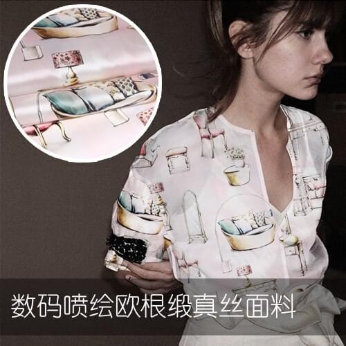 Furniture digital printing silk organza satin fabric 14mm smooth and delicate shirt dress silk fabric wholesale silk cloth