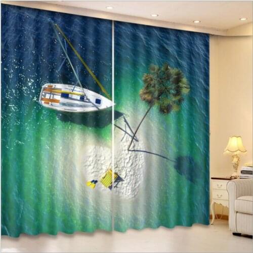 Blackout curtains drapes Seaside 3D Window Curtains For Living Room office Bedroom decorate Drapes Cortina Rideaux pillowcase