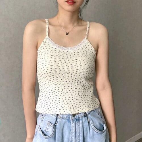 UNUTH Cute Girls Soft Cotton Printed Lace Slim Camis 2021 Summer Fashion Ladies High Street Vest Female Chic Sling Tops
