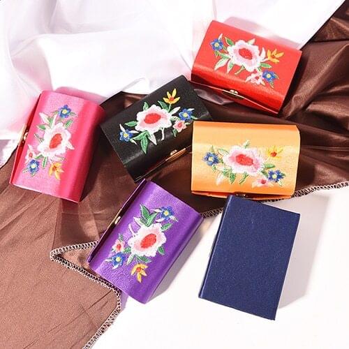 Random Color 1PCS Flower Design Retro Lipstick Case Brocade Embroidered Holder Box With Mirror Chinese Style Bridesmaid Gifts